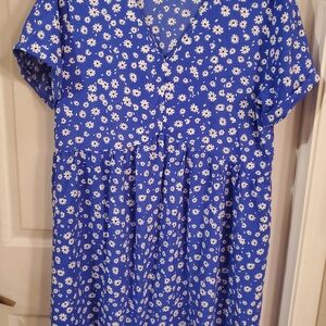 Vibrant Blue Dress with White Floral Design